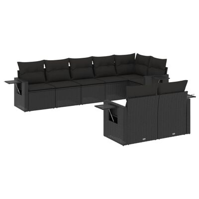 vidaXL Set Divani da Giardino con Cuscini 8 pz Nero in Polyrattan