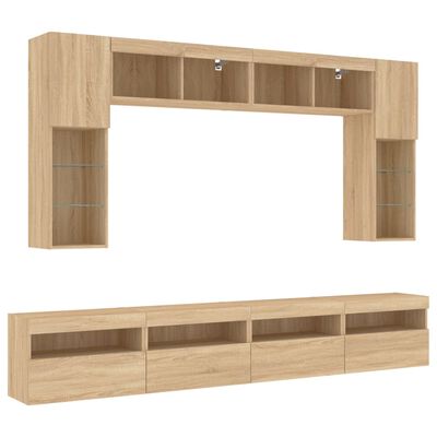 vidaXL Set Mobili TV a Muro 8 pz con Luci LED Rovere Sonoma