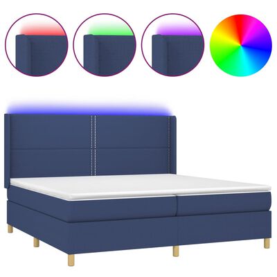 vidaXL Letto a Molle Materasso e LED Blu 200x200cm in Tessuto