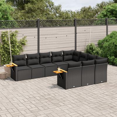 vidaXL Set Divani da Giardino 10pz con Cuscini in Polyrattan Nero