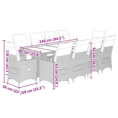 vidaXL Set Bistrò da Giardino 11 pz con Cuscini in Polyrattan Beige