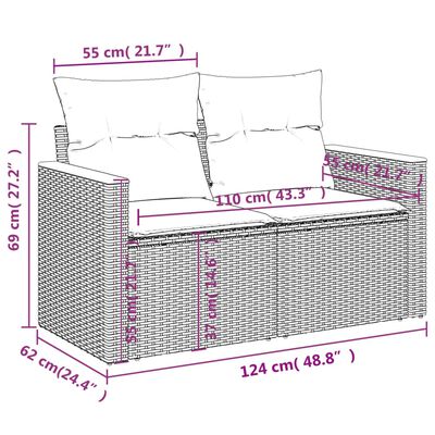 vidaXL Divano da Giardino con Cuscini a 2 Posti Nero in Polyrattan