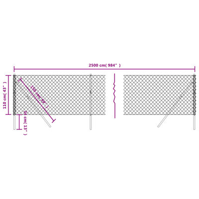 vidaXL Recinzione a Rete Argento 1,1x25 m