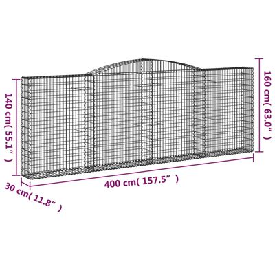 vidaXL Cesti Gabbioni ad Arco 6 pz 400x30x140/160 cm Ferro Zincato