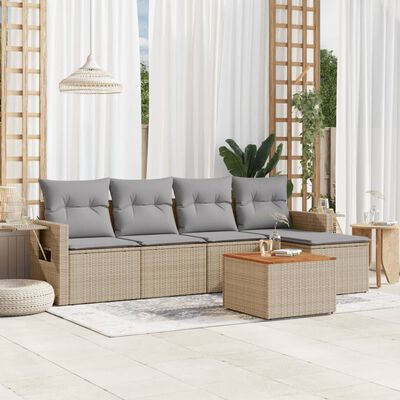 vidaXL Set Divano da Giardino 6 pz con Cuscini Beige Misto Polyrattan