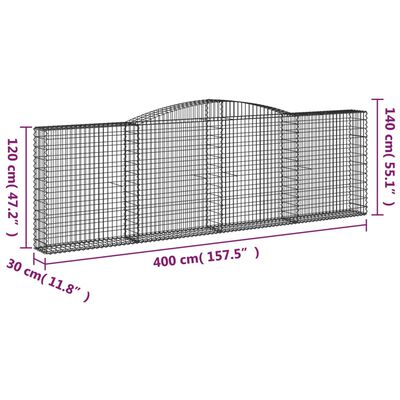 vidaXL Cesti Gabbioni ad Arco 5 pz 400x30x120/140 cm Ferro Zincato