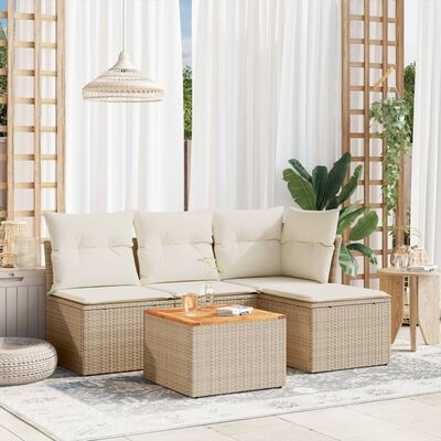 vidaXL Set Divano da Giardino 5 pz con Cuscini Beige in Polyrattan