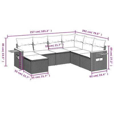 vidaXL Set Divani da Giardino con Cuscini 7pz Nero Polyrattan