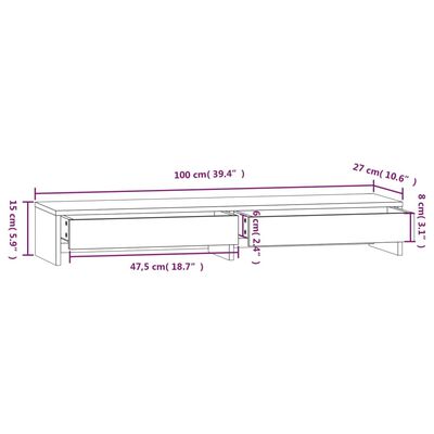 vidaXL Supporto per Monitor Bianco 100x27x15 cm Legno Massello di Pino