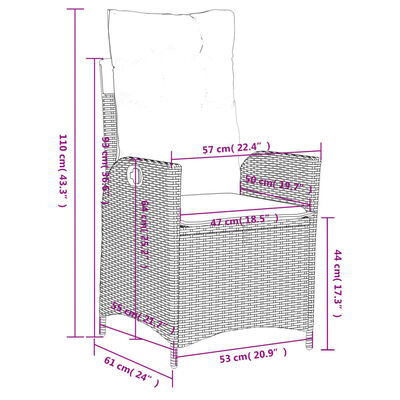 vidaXL Sedie Reclinabili Giardino 2pz con Cuscini Marrone Polyrattan