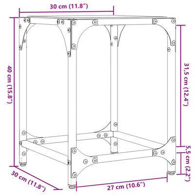 vidaXL Tavolino Salotto con Piano Vetro Trasparente 30x30x40cm Acciaio