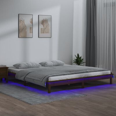 vidaXL Giroletto con LED senza Materasso Ambra 200x200 Legno Massello