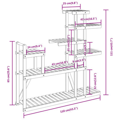 vidaXL Portafiori 110x25x111 cm in Legno Massello di Abete