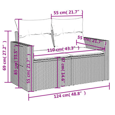 vidaXL Set Divani da Giardino 11 pz con Cuscini in Polyrattan Grigio