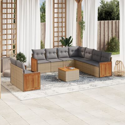 vidaXL Set Divano da Giardino 10 pz con Cuscini Beige in Polyrattan