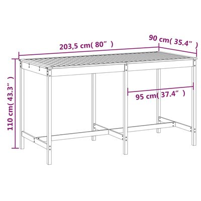 vidaXL Tavolo da Giardino Bianco 203,5x90x110cm Legno Massello di Pino