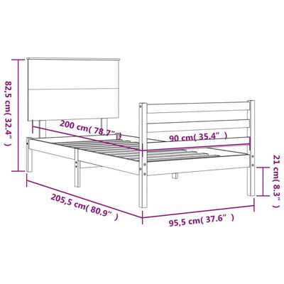 vidaXL Giroletto con Testiera Bianco 90x200 cm in Legno Massello