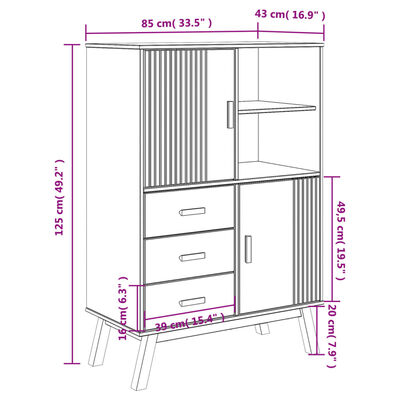 vidaXL Credenza OLDEN Grigia e Marrone 85x43x125cm Legno Massello Pino