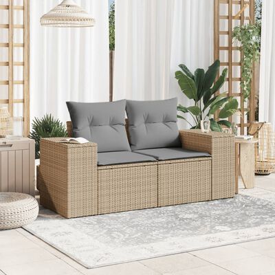 vidaXL Divano da Giardino con Cuscini a 2 Posti Beige in Polyrattan