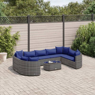 vidaXL Set Divano da Giardino 10 pz con Cuscini Grigio in Polyrattan