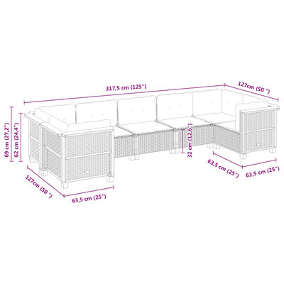 vidaXL Set Divani da Giardino 7 pz con Cuscini Grigio in Polyrattan