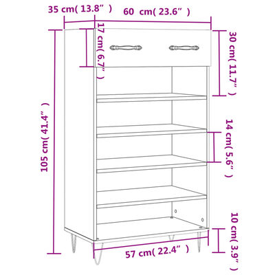 vidaXL Scarpiera Bianco Lucido 60x35x105 cm in Legno Multistrato