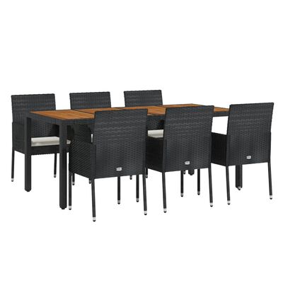 vidaXL Set da Pranzo da Giardino 7 pz Nero con Cuscini in Polyrattan