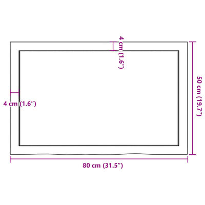 vidaXL Piano Bagno Marrone Scuro 80x50x(2-4)cm Legno Massello Trattato