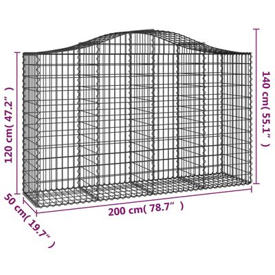 vidaXL Cesti Gabbioni ad Arco 2 pz 200x50x120/140 cm Ferro Zincato