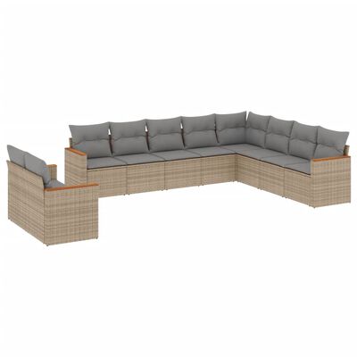 vidaXL Set Divano da Giardino 10 pz con Cuscini Beige Misto Polyrattan