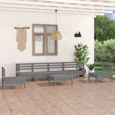 vidaXL Set Divani da Giardino 7 pz Grigio in Legno Massello di Pino