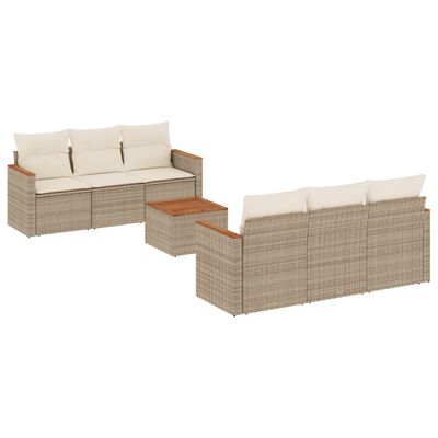 vidaXL Set Divani da Giardino 7 pz con Cuscini Beige in Polyrattan