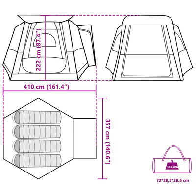 vidaXL Tenda da Campeggio da Auto per 4 Persone Blu Impermeabile