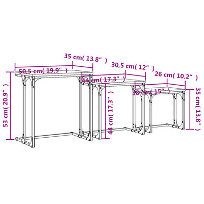 vidaXL Tavolini Salotto Impilabili 3pz Grigio Sonoma Legno Multistrato