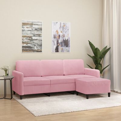 vidaXL Divano a 3 Posti con Poggiapiedi rosa 180 cm in Velluto