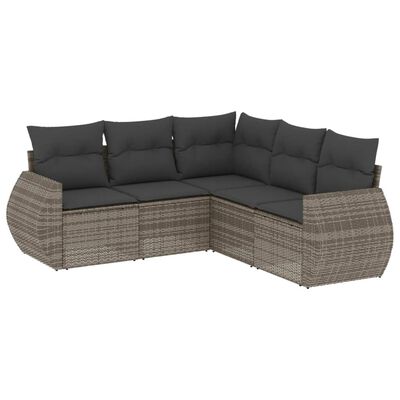 vidaXL Set Divano da Giardino 5 pz con Cuscini Grigio in Polyrattan