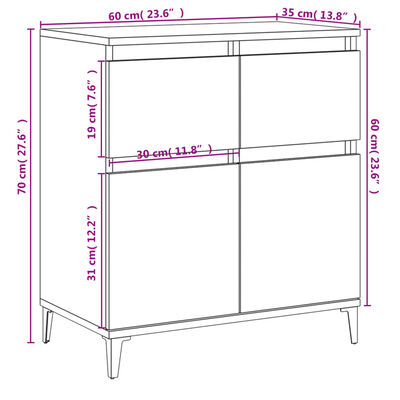 vidaXL Credenza Bianca 60x35x70 cm in Legno Multistrato