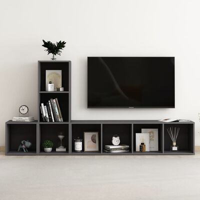 vidaXL Set Mobile TV 3 pz Grigio in Legno Multistrato