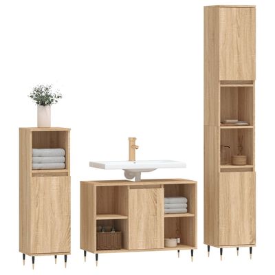 vidaXL Set Mobili da Bagno 3 pz Rovere Sonoma in Legno Multistrato