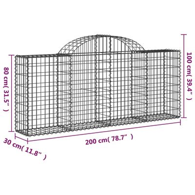 vidaXL Cesti Gabbioni ad Arco 6 pz 200x30x80/100 cm Ferro Zincato