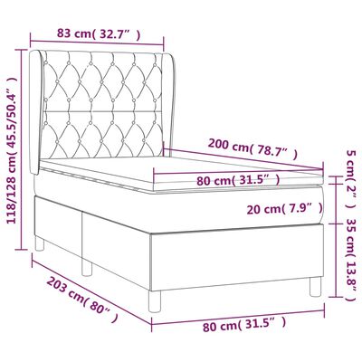 vidaXL Giroletto a Molle con Materasso Marrone Scuro 80x200 cm Tessuto