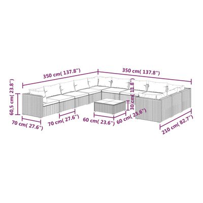 vidaXL Set Divani da Giardino 12 pz con Cuscini in Polyrattan Nero