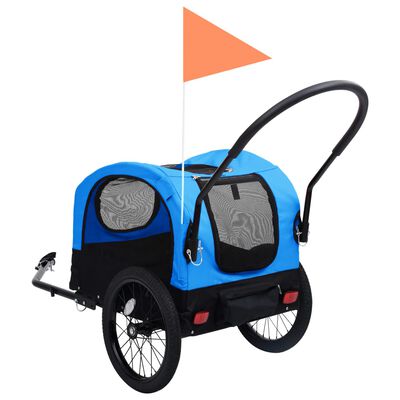 vidaXL Rimorchio da Bici per Animali Carrello Jogging 2in1 Blu e Nero