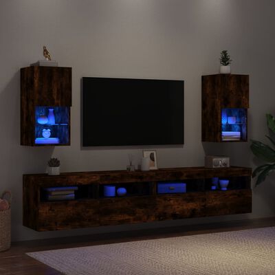 vidaXL Mobili Porta TV con Luci LED 2 pz Rovere Fumo 30,5x30x60 cm
