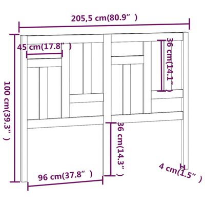 vidaXL Testiera per Letto 205,5x4x100 cm Legno Massello di Pino