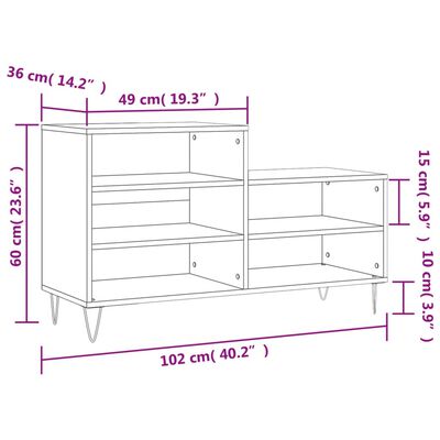 vidaXL Scarpiera Bianco Lucido 102x36x60 cm in Legno Multistrato