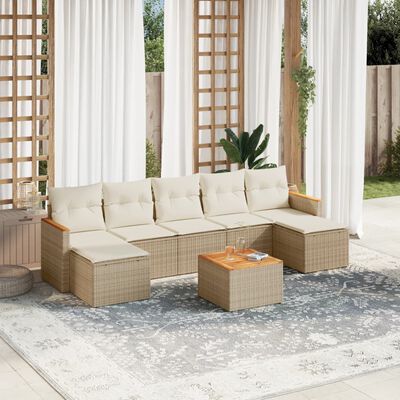 vidaXL Set Divano da Giardino 8 pz con Cuscini Beige in Polyrattan