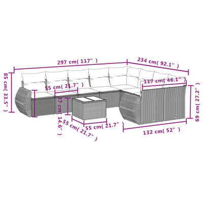 vidaXL Set Divani da Giardino 10pz con Cuscini in Polyrattan Nero