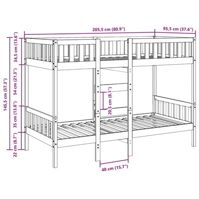 vidaXL Letto a Castello Bianco 90x200 cm in Legno Massello di Pino