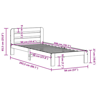 vidaXL Letto senza Materasso Bianco 90x200 cm Legno Massello di Pino